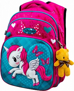 Рюкзак розовый Единорог с брелоком Мишка (Winner, 8048)